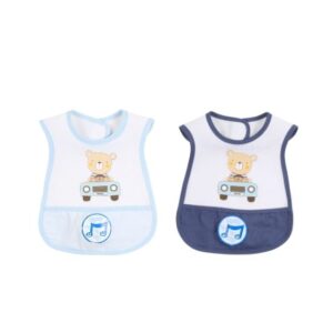 Patterned Baby Bib with Pocket - Bear with Car