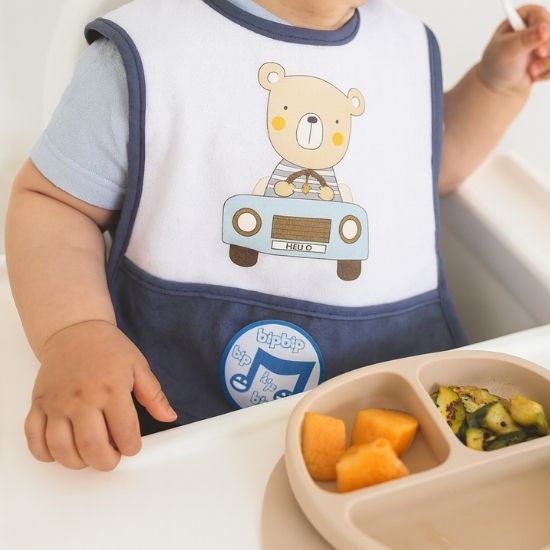 Patterned Baby Bib with Pocket - Bear with Car - Image 3