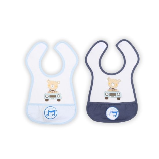 Patterned Baby Bib with Pocket - Bear with Car - Image 5