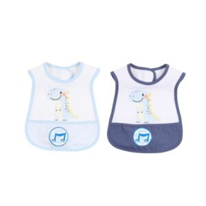 Patterned Baby Bib with Pocket - Smiling Dino