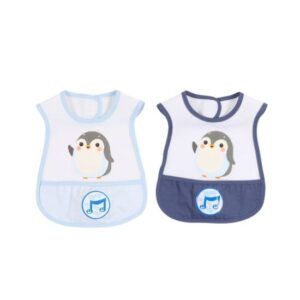 Patterned Baby Bib with Pocket - Cute Penguin