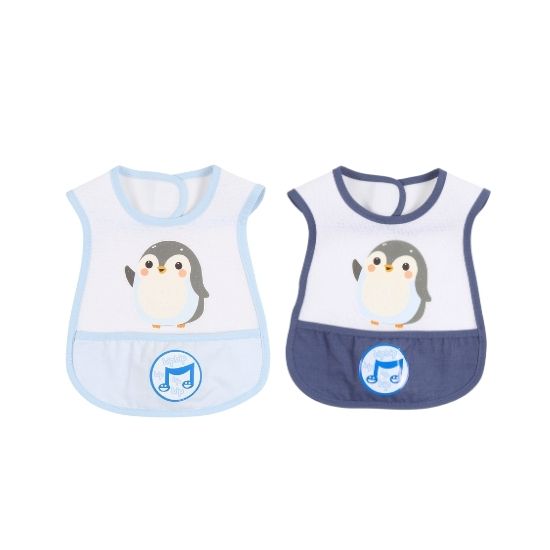 Patterned Baby Bib with Pocket - Cute Penguin