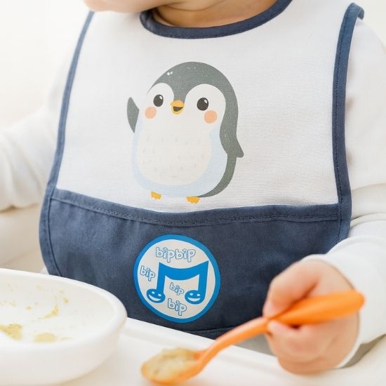 Patterned Baby Bib with Pocket - Cute Penguin - Image 2