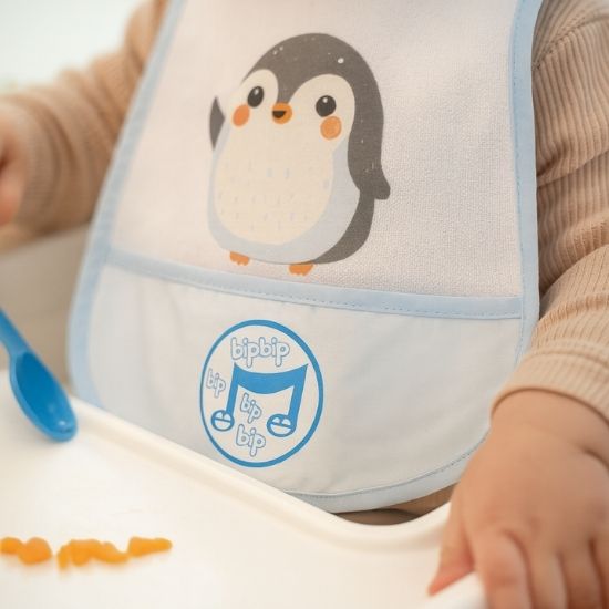 Patterned Baby Bib with Pocket - Cute Penguin - Image 3