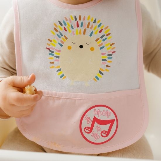 Patterned Baby Bib with Pocket - Colorful Hedgehog - Image 2